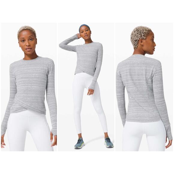 lululemon athletica Tops - Lululemon Close to Crossing Long Sleeve Size 6 Rulu Vivid Stripe Jacquard White